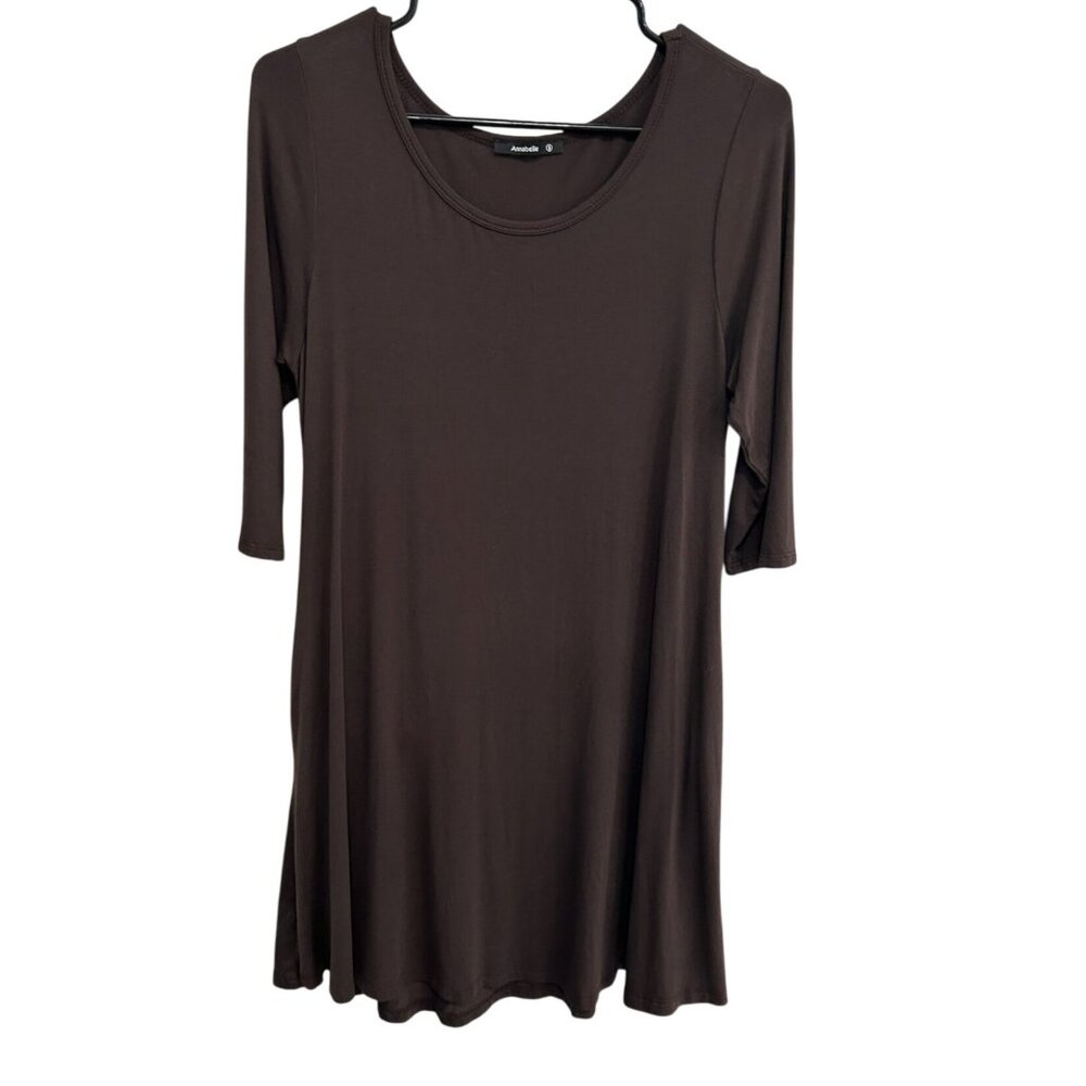 Annabelle Womens Brown Tunic Dress Size S 3/4 Sleeves Lightweight Flowy